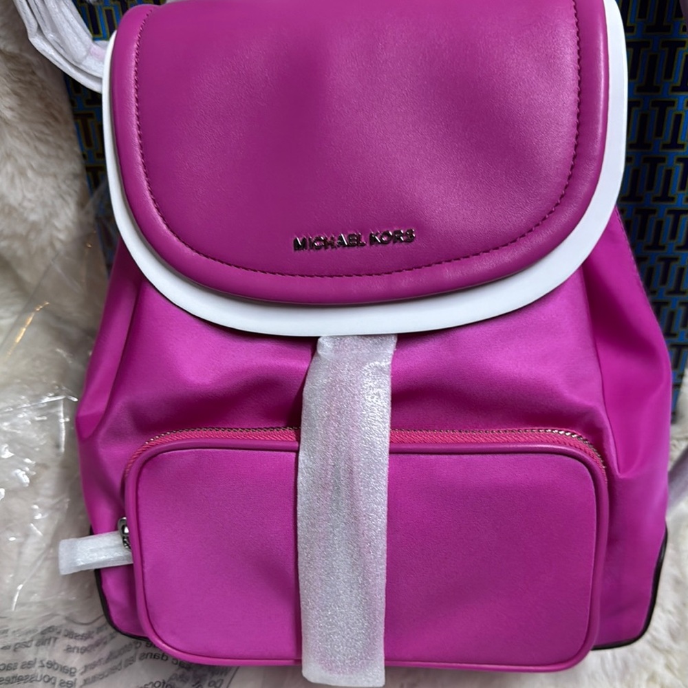 Michael Kors Pink Sporty Backpack with White Accents